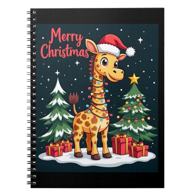 Giraffe God jul Träd Lighting Santa Giraff Anteckningsbok (Framsidan)