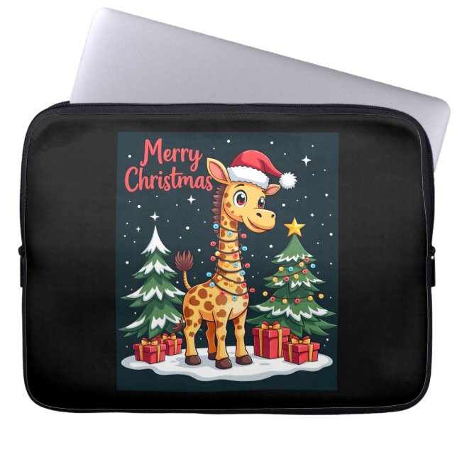 Giraffe God jul Träd Lighting Santa Giraff Laptop Fodral (Framsidan)