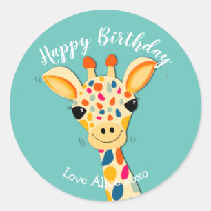 giraffe grattis på födelsedagen bouquet-emballerin runt klistermärke
