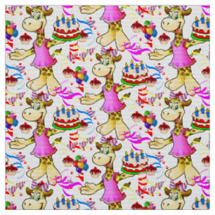 Giraffe Grattis på födelsedagen Cake Fabric Tyg