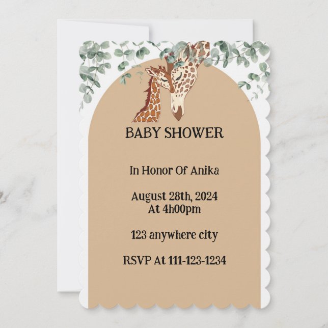 GIRAFFE GREENERY BABY SHOWER-INBJUDAN INBJUDNINGAR (Framsida)