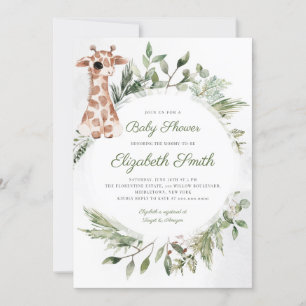 Giraffe Greenery Gender Neutral Animal Baby Shower Inbjudningar