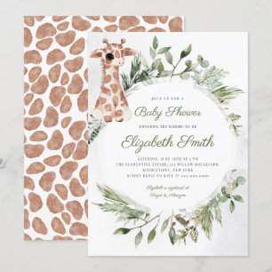 Giraffe Greenery Gender Neutral Animal Baby Shower Inbjudningar
