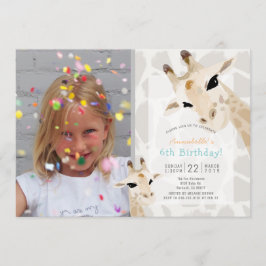 Giraffe Greige Watercolor Kids Photo Birthday Inbjudningar