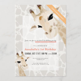 Giraffe Greige Watercolor Kids Virtuella födelseda Inbjudningar