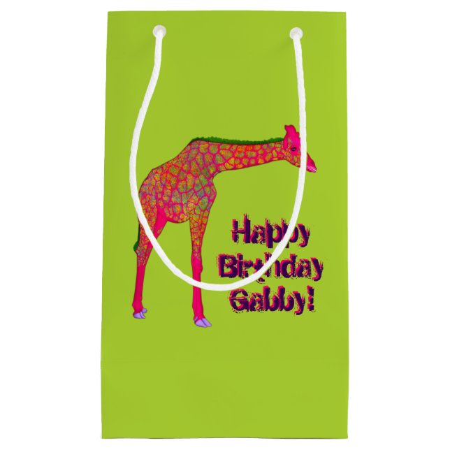 Giraffe, grönt-Papper Gift Bag, liten (Framsidan)