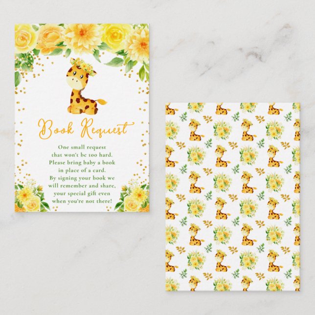 Giraffe Gul Blommig Bebis Shower Bok Begäran Tilläggskort (Fram/baksida)
