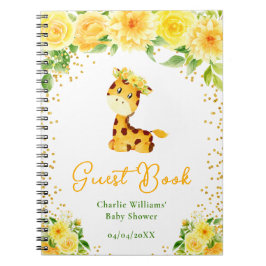 Giraffe Gult Blommigt Baby Shower Guest Bok Anteckningsbok