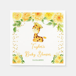 Giraffe Gult Blommigt Baby Shower Pappersservett