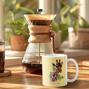 Giraffe Gult Porträtt Flowers Kaffemugg