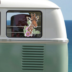 Giraffe Gult Porträtt Flowers Klistermärken