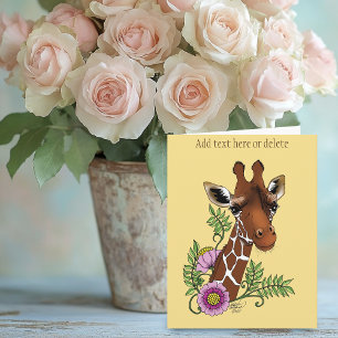 Giraffe Gult Porträtt Flowers Kort