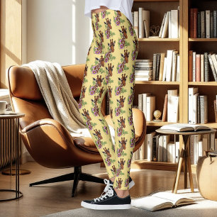 Giraffe Gult Porträtt Flowers Leggings