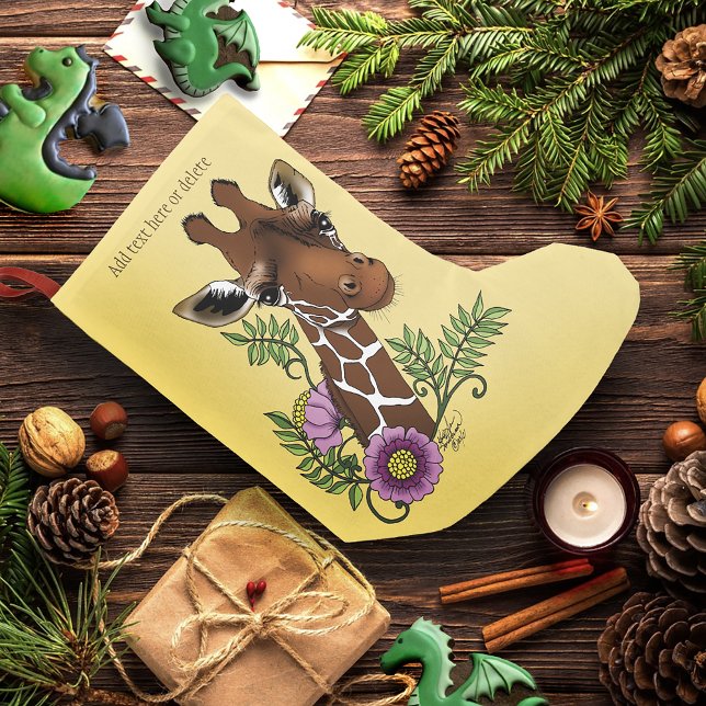 Giraffe Gult Porträtt Flowers Liten Julstrumpa (Skapare uppladdad)
