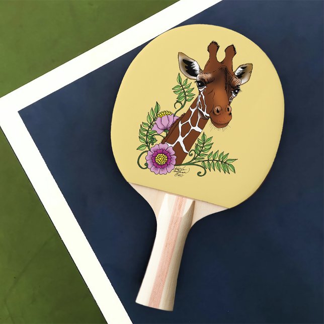 Giraffe Gult Porträtt Flowers Pingisracket (Skapare uppladdad)