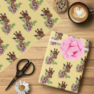 Giraffe Gult Porträtt Flowers Presentpapper