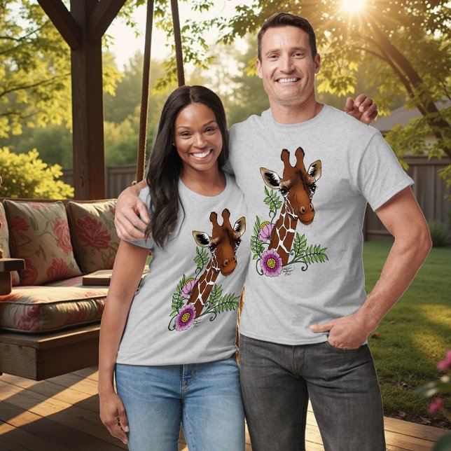 Giraffe Gult Porträtt Flowers T Shirt (Skapare uppladdad)