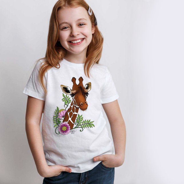 Giraffe Gult Porträtt Flowers T Shirt (Skapare uppladdad)