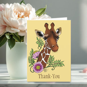 Giraffe Gult Porträtt Flowers Tack Kort