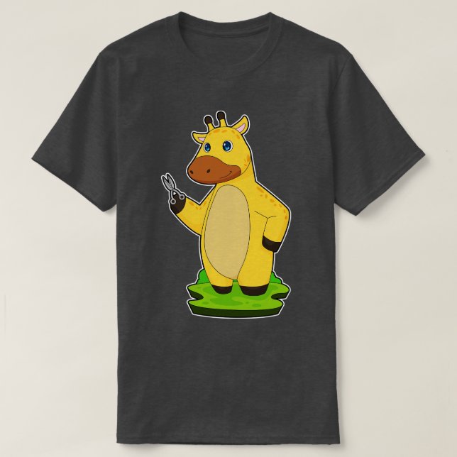 Giraffe Hairdresser Scissors T Shirt (Design framsida)