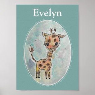Giraffe Hand-färgad Personlig Vattenfärg Poster
