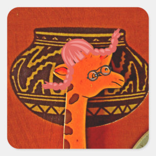 Giraffe Hat Art-utskrift Fyrkantigt Klistermärke