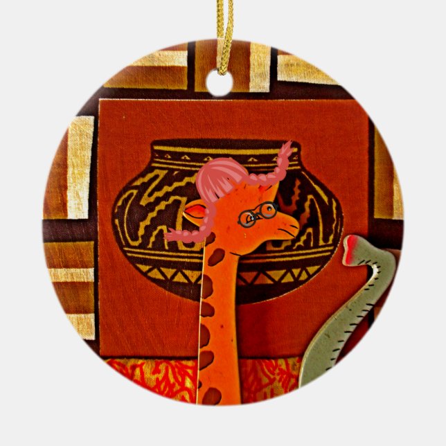 Giraffe Hat Art-utskrift Julgransprydnad Keramik (Framsidan)