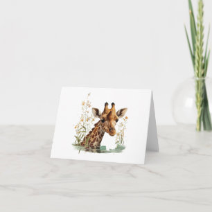 Giraffe Head med Flowers BLANK Kort