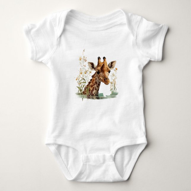 Giraffe Head med Flowers T Shirt (Framsida)