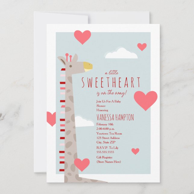 Giraffe Hearts Swehoney Valentine Baby Shower (Framsida)