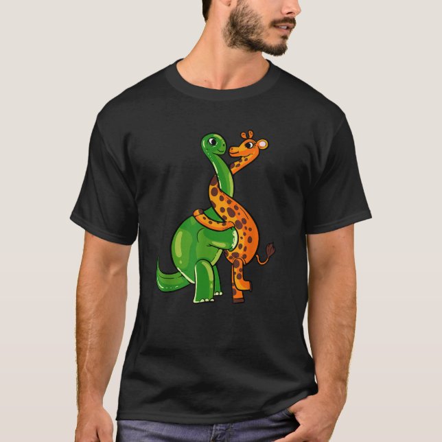Giraffe Hugger Dinosaur Gift för kvinnor i Manar T Shirt (Framsida)