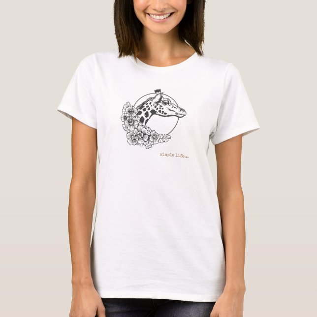 Giraffe i cirkel med blommor t-shirt (Framsida)