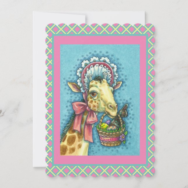 GIRAFFE I CUTE PÅSK BONNET, ÄGG BASKET Flat Julkort (Framsida)