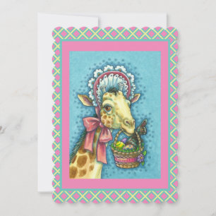 GIRAFFE I CUTE PÅSK BONNET, ÄGG BASKET Flat Julkort