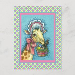 GIRAFFE I CUTE VÅR PÅSK BONNET, ÄGG BASKET HELG VYKORT