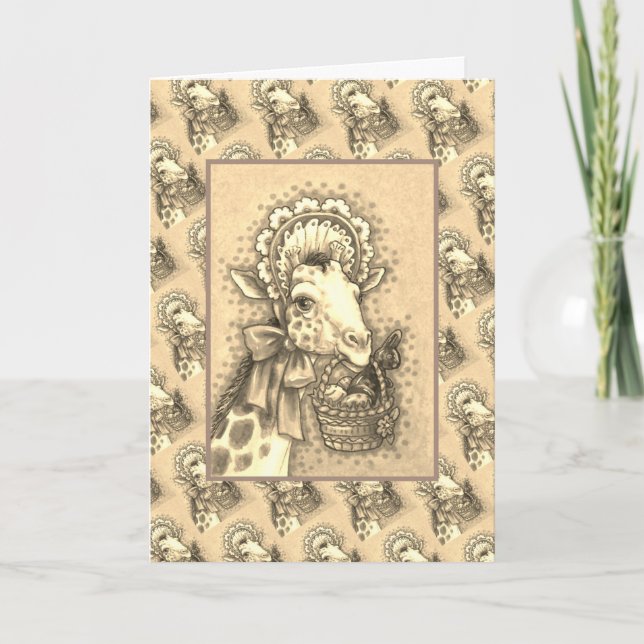 GIRAFFE I CUTE VÅR PÅSK BONNET, ÄGG BASKET HELGKORT (Framsida)