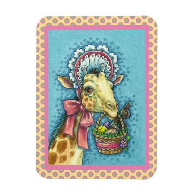 GIRAFFE I CUTE VÅR PÅSK BONNET, ÄGG BASKET MAGNET (Vertikal)