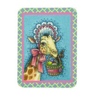 GIRAFFE I CUTE VÅR PÅSK BONNET, ÄGG BASKET MAGNET