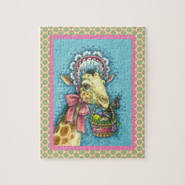 GIRAFFE I CUTE VÅR PÅSK BONNET, ÄGG BASKET PUSSEL (Vertikal)