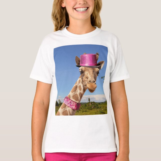 Giraffe i en glatt rosa t shirt (Framsida)