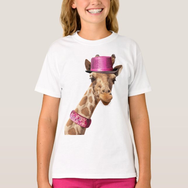 Giraffe i en glatt rosa t shirt (Framsida)