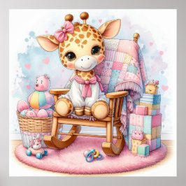 Giraffe i en Rocking-stol Girl Poster