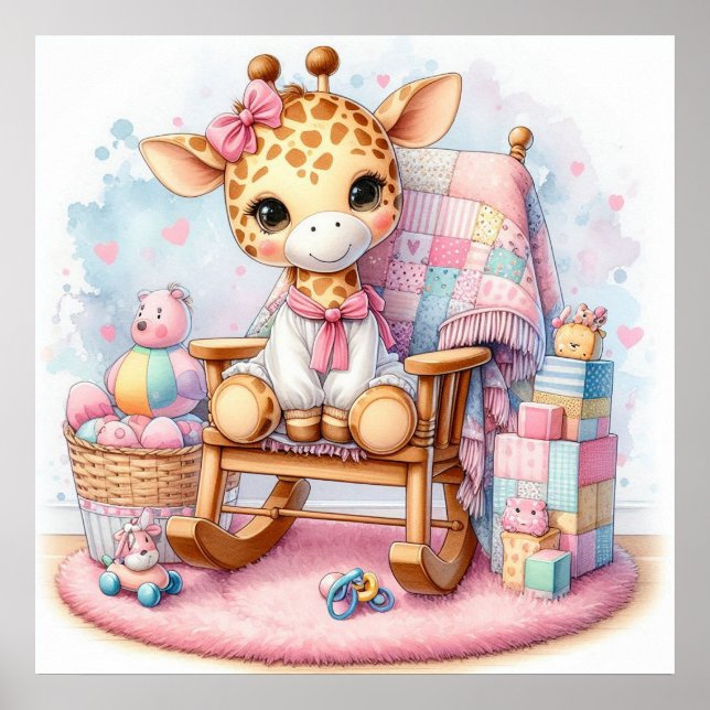 Giraffe i en Rocking-stol Girl Poster (Framsidan)