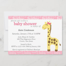 Giraffe i Rosa Bow Baby Shower for Girl Inbjudningar