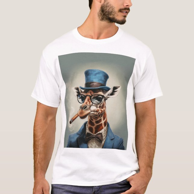 Giraffe i top hat med cigarr t shirt (Framsida)