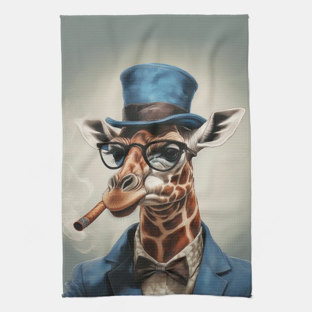 Giraffe i top hat och jacka kökshandduk (Vertikal)