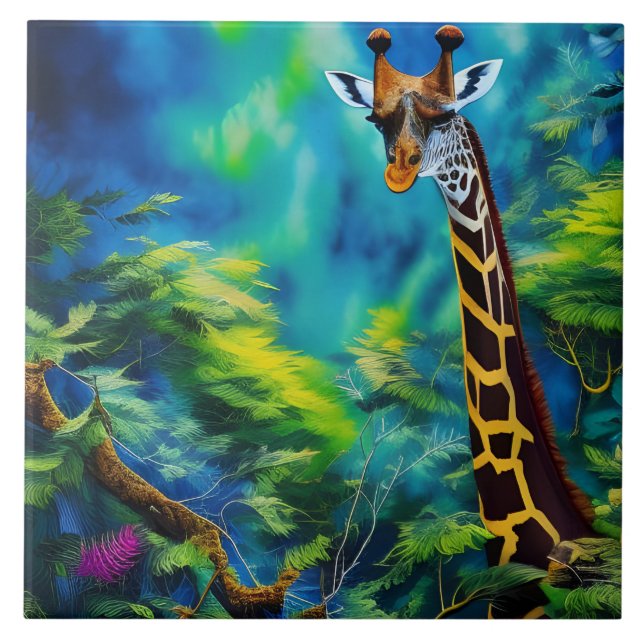 Giraffe i träd kakelplatta (Framsidan)