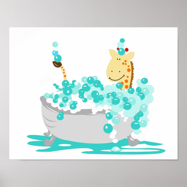 GIRAFFE i Tub Jungle Bathroom Art Print Poster (Framsidan)
