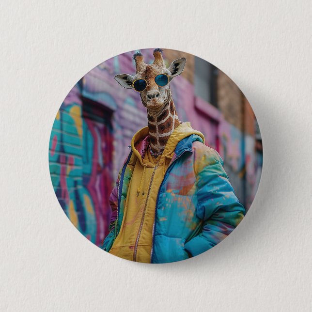 Giraffe i vattendrag med solglasögon knapp (Framsida)