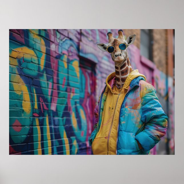 Giraffe i vattendrag med solglasögon poster (Framsidan)